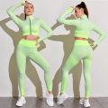 2021 Hot sale women seamless running gym breathable yellow yoga set fitness long sleeve high waist crop top for ladies